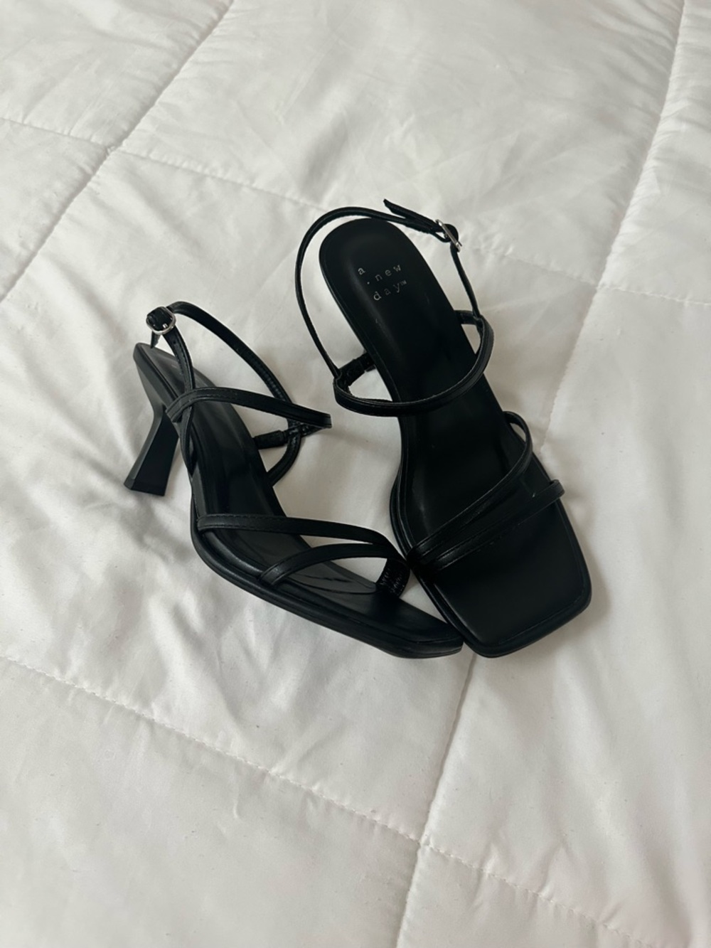 a new day Black Strappy Square-Toe Mid-Heel Sandals